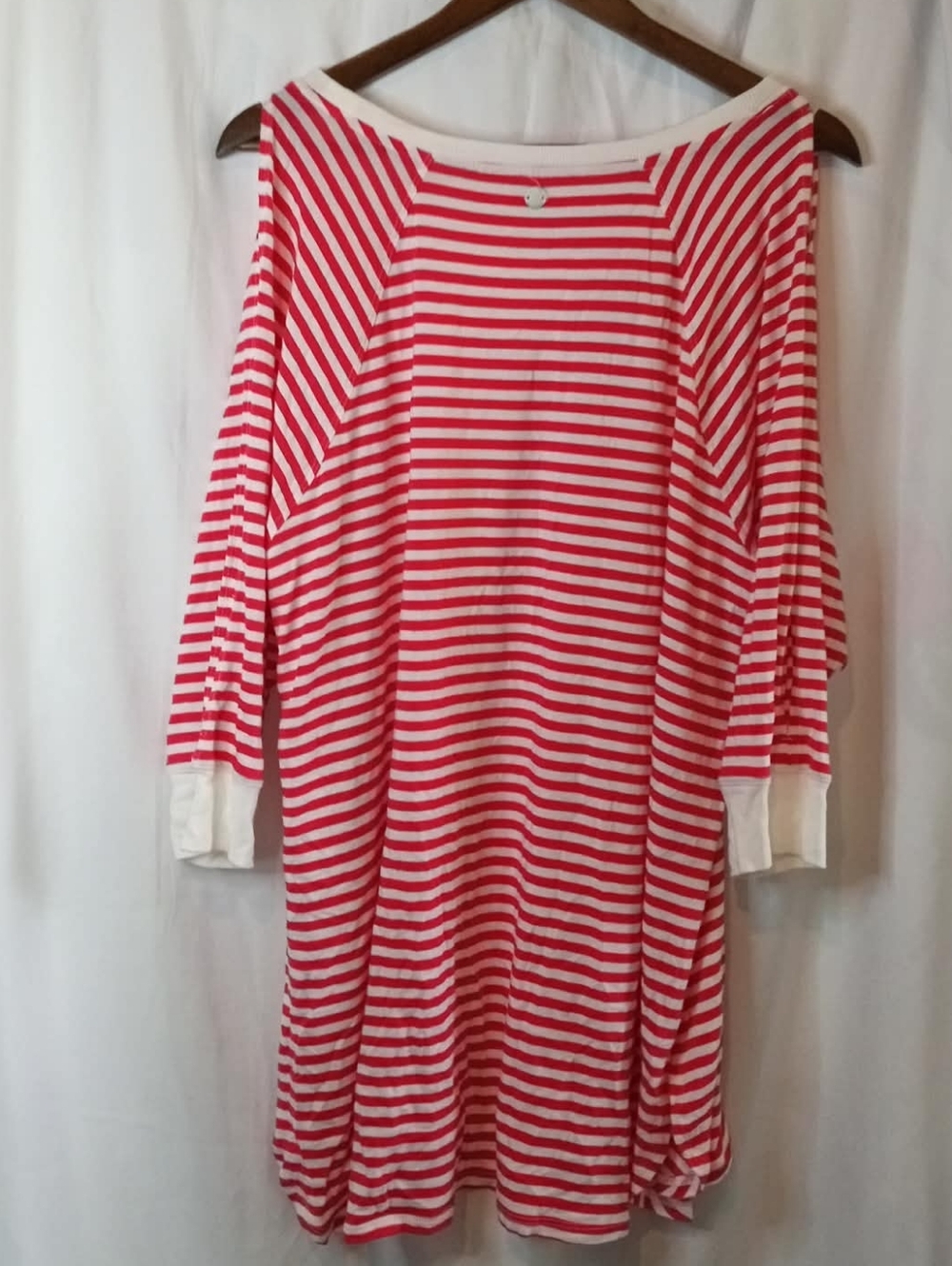 Calvin Klein Performance Red White Striped Soft Dress Nightshirt Cold Shoulder - Picture 2 of 7
